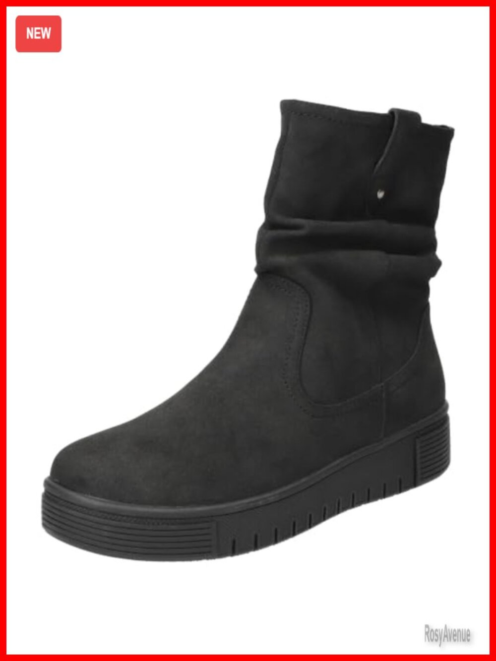 Slouch Boot with Side Zipper and Flatform Sole - Mid-Calf Casual